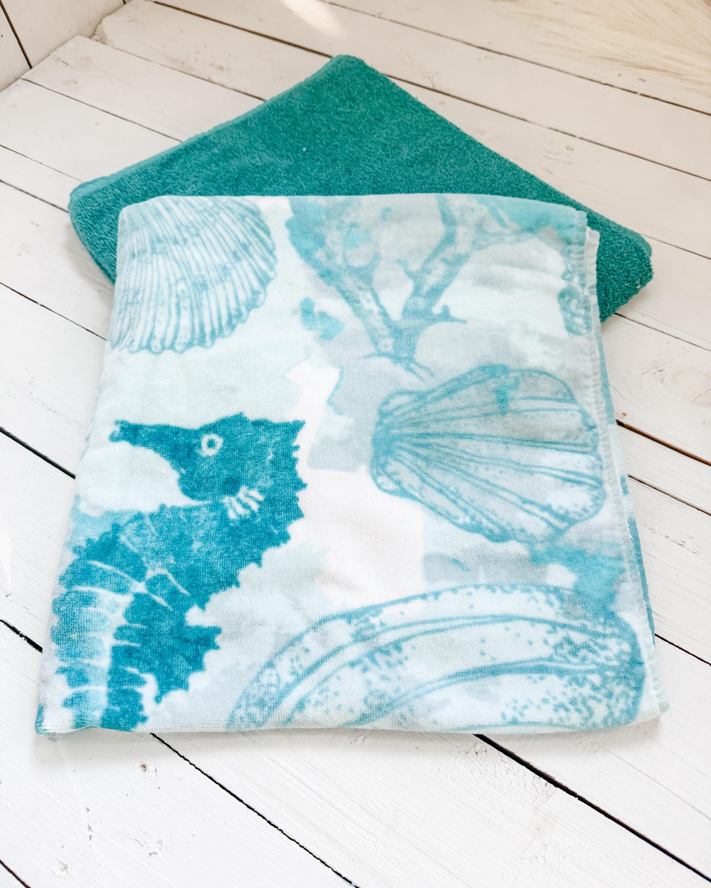 Teal Sea Horse Towel Pants