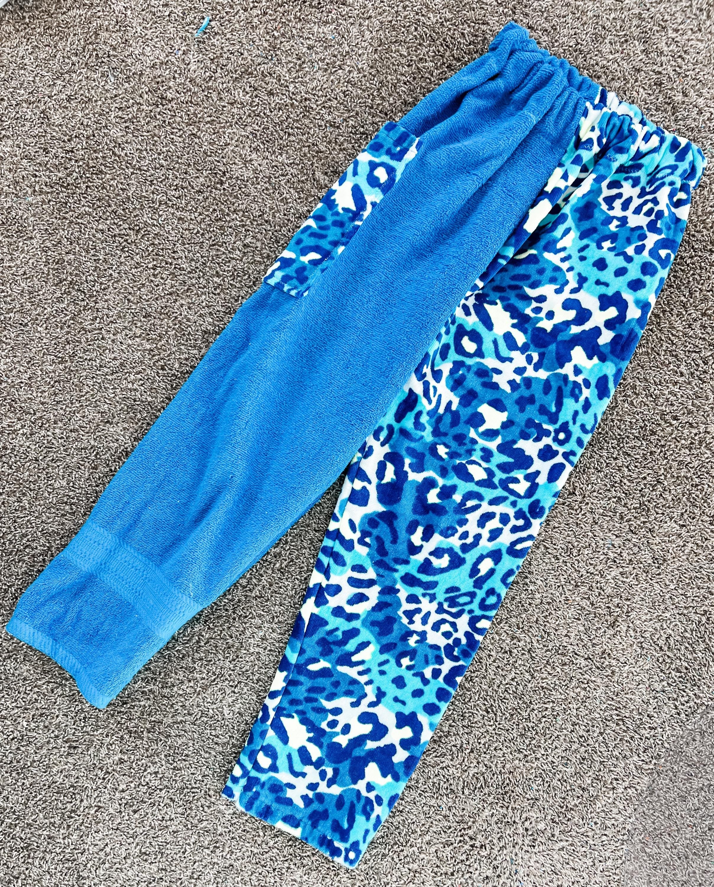 Blue/Green Leopard Towel Pants