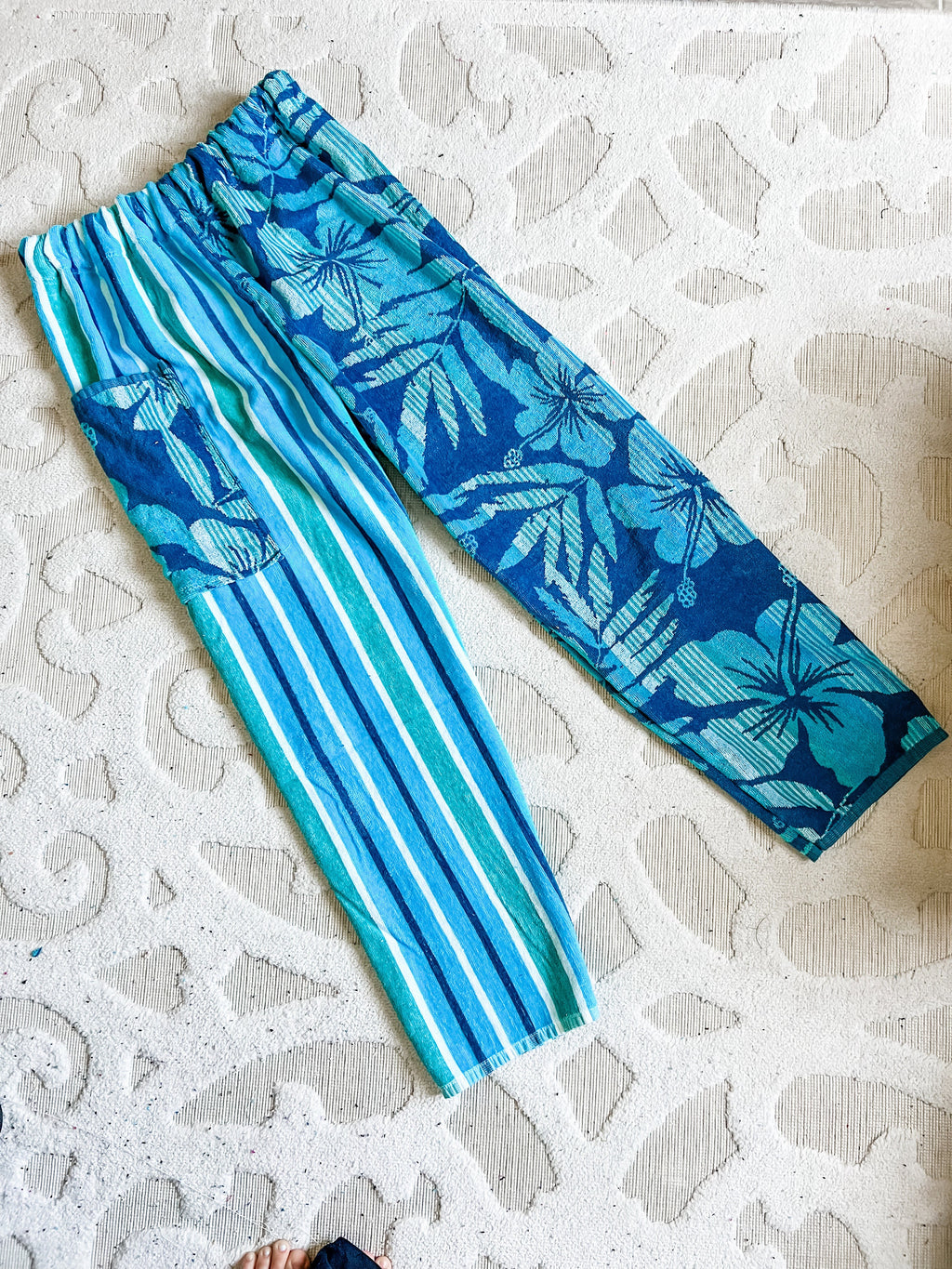 Blue Hawaiian Flowers Towel Pants