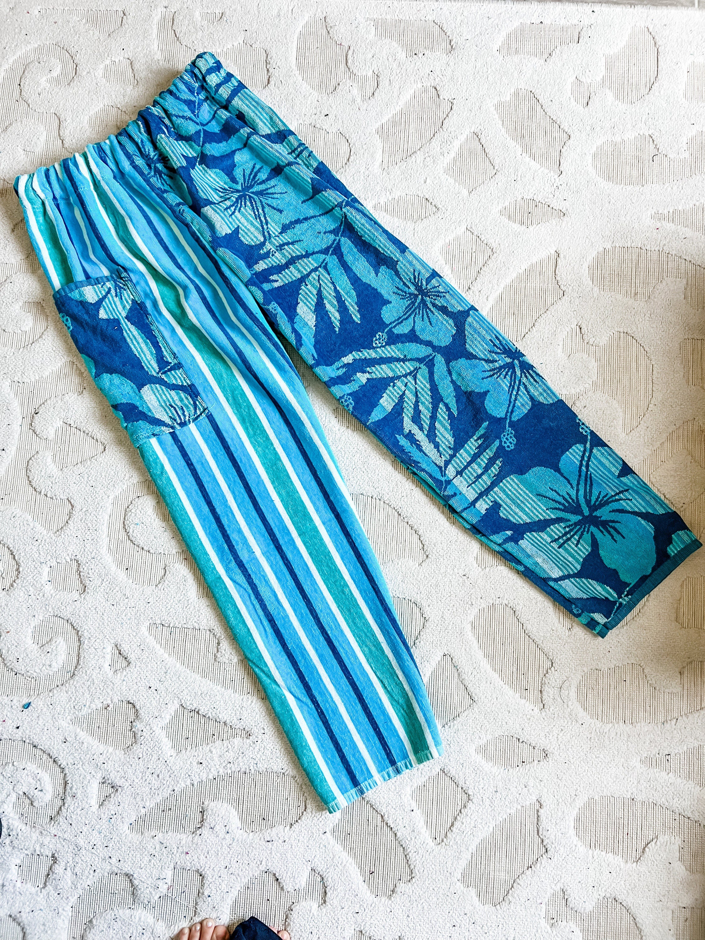 Blue Hawaiian Flowers Towel Pants