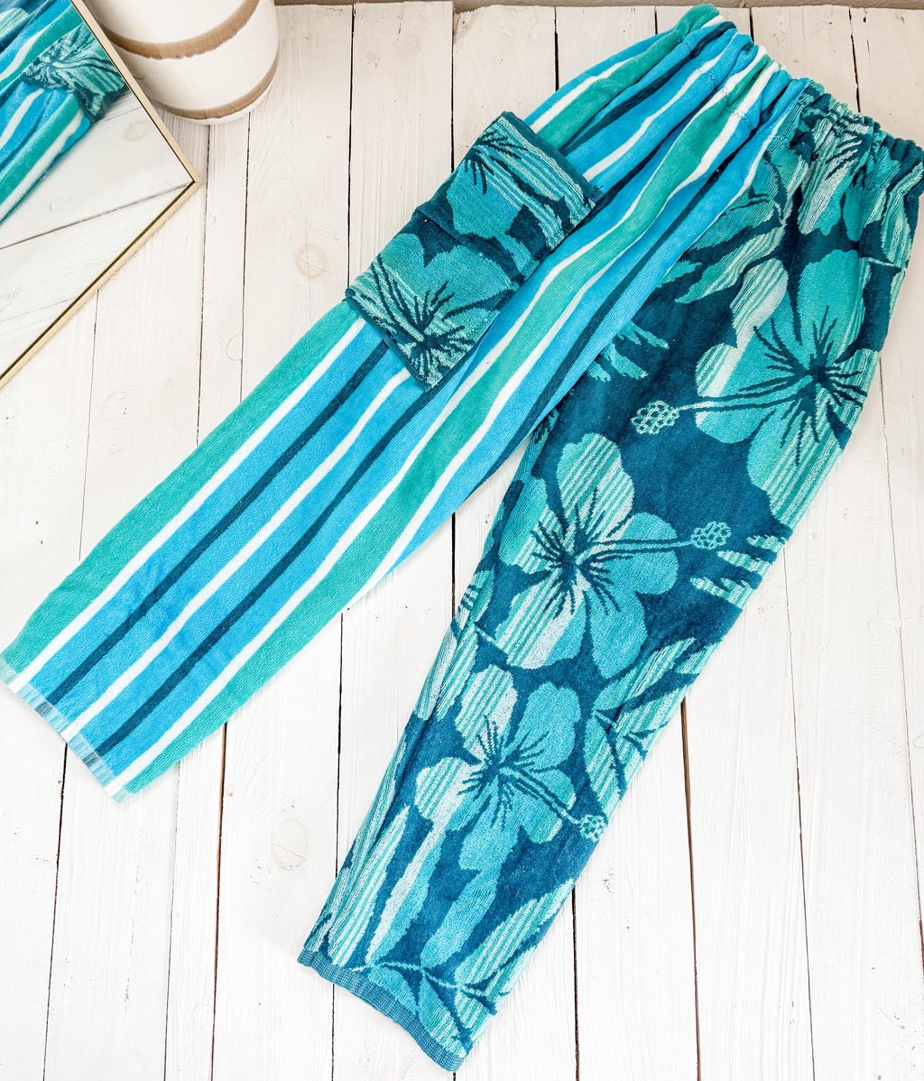 Blue Hawaiian Flowers Towel Pants