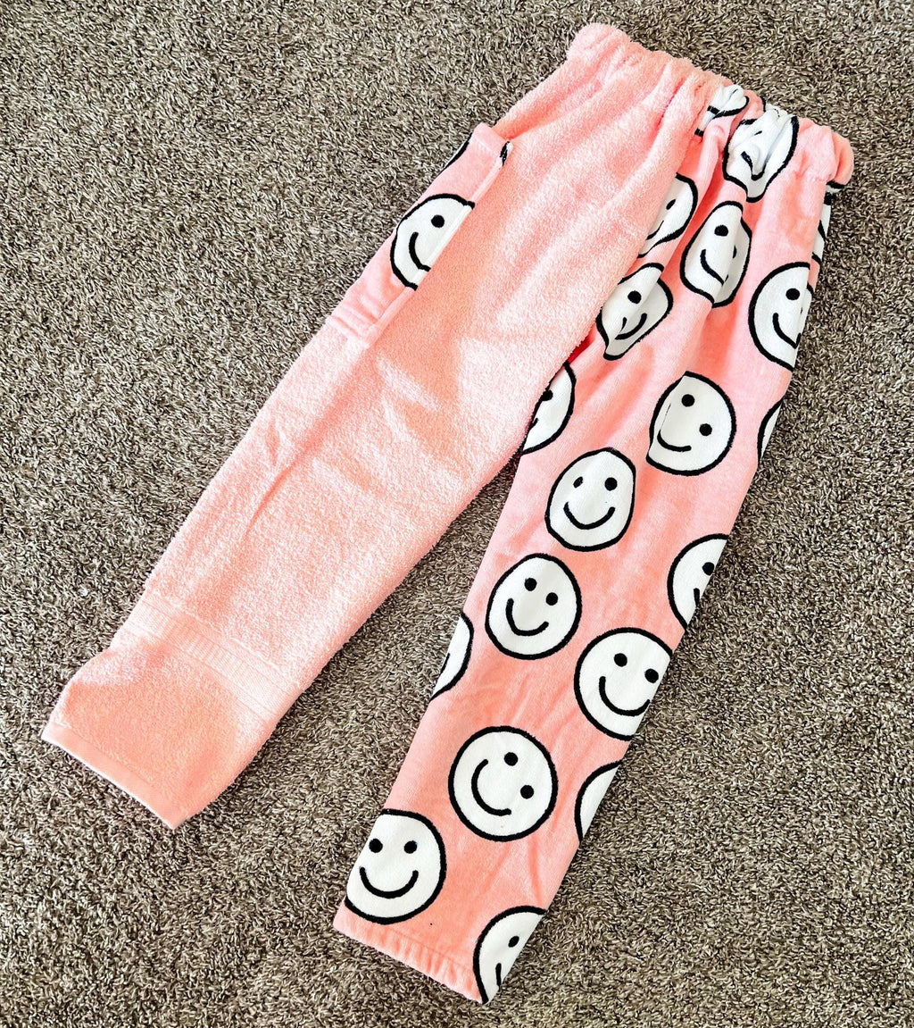 Pink & White Happy Face Towel Pants