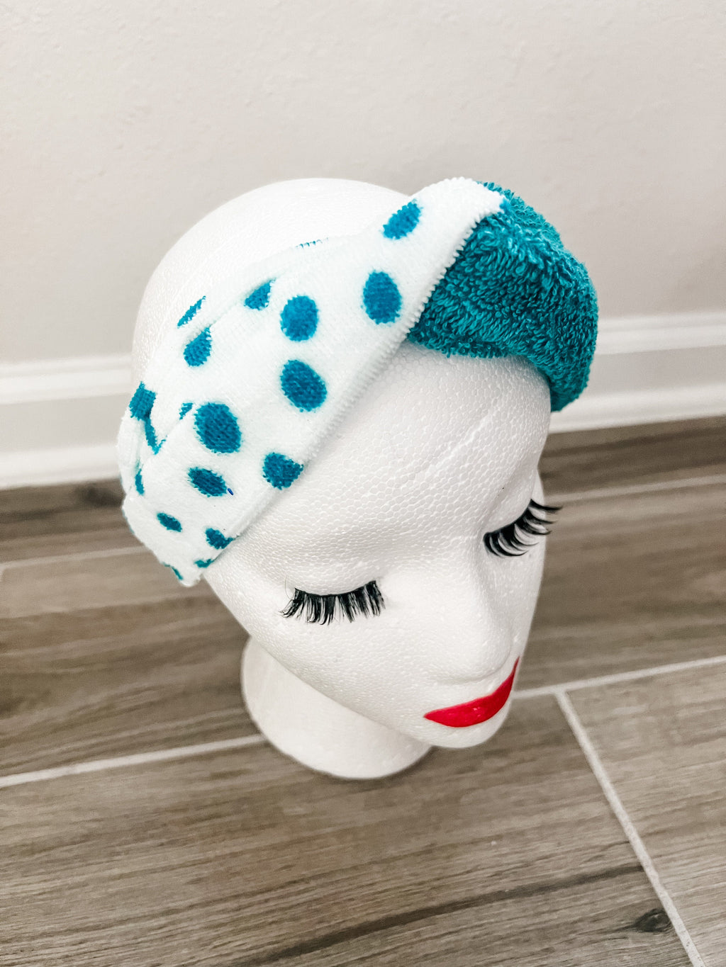 Teal PolkaDot 1PC Towel Headband