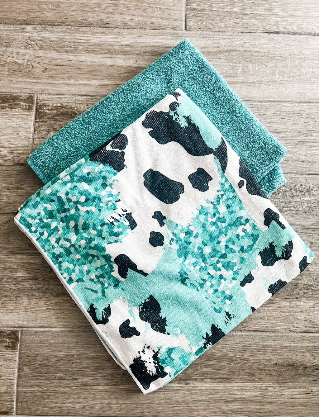Teal Cow Print Microfiber Towel Pants