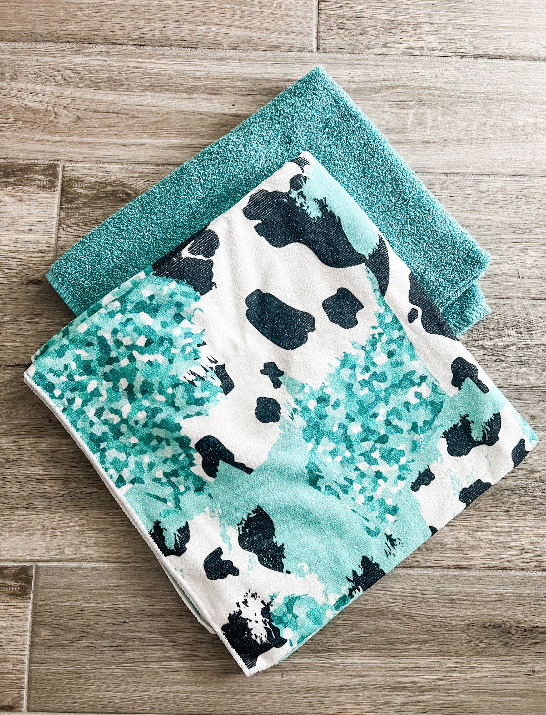 Teal Cow Print Microfiber Towel Pants