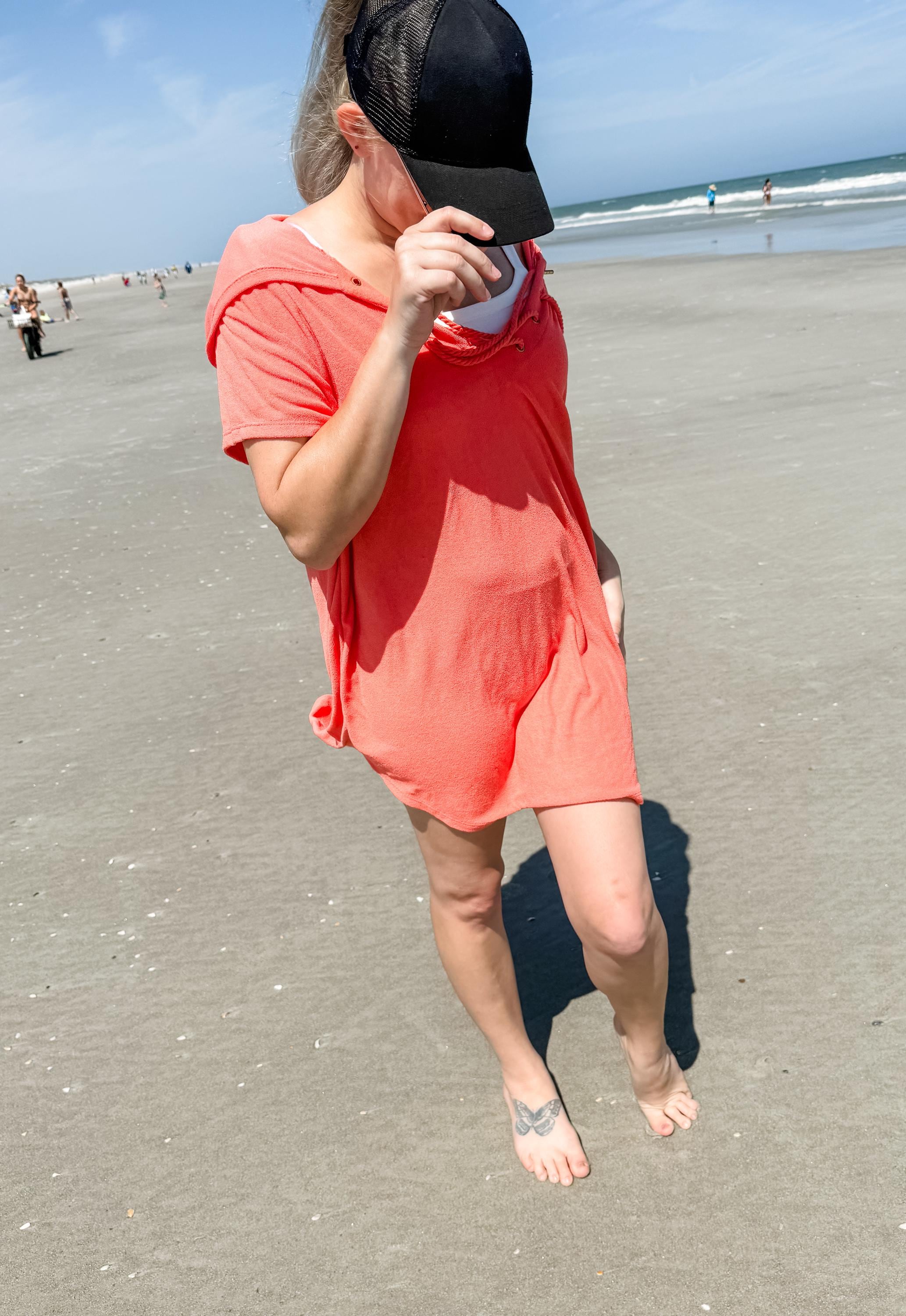 Coral Terry Adult Towel Poncho