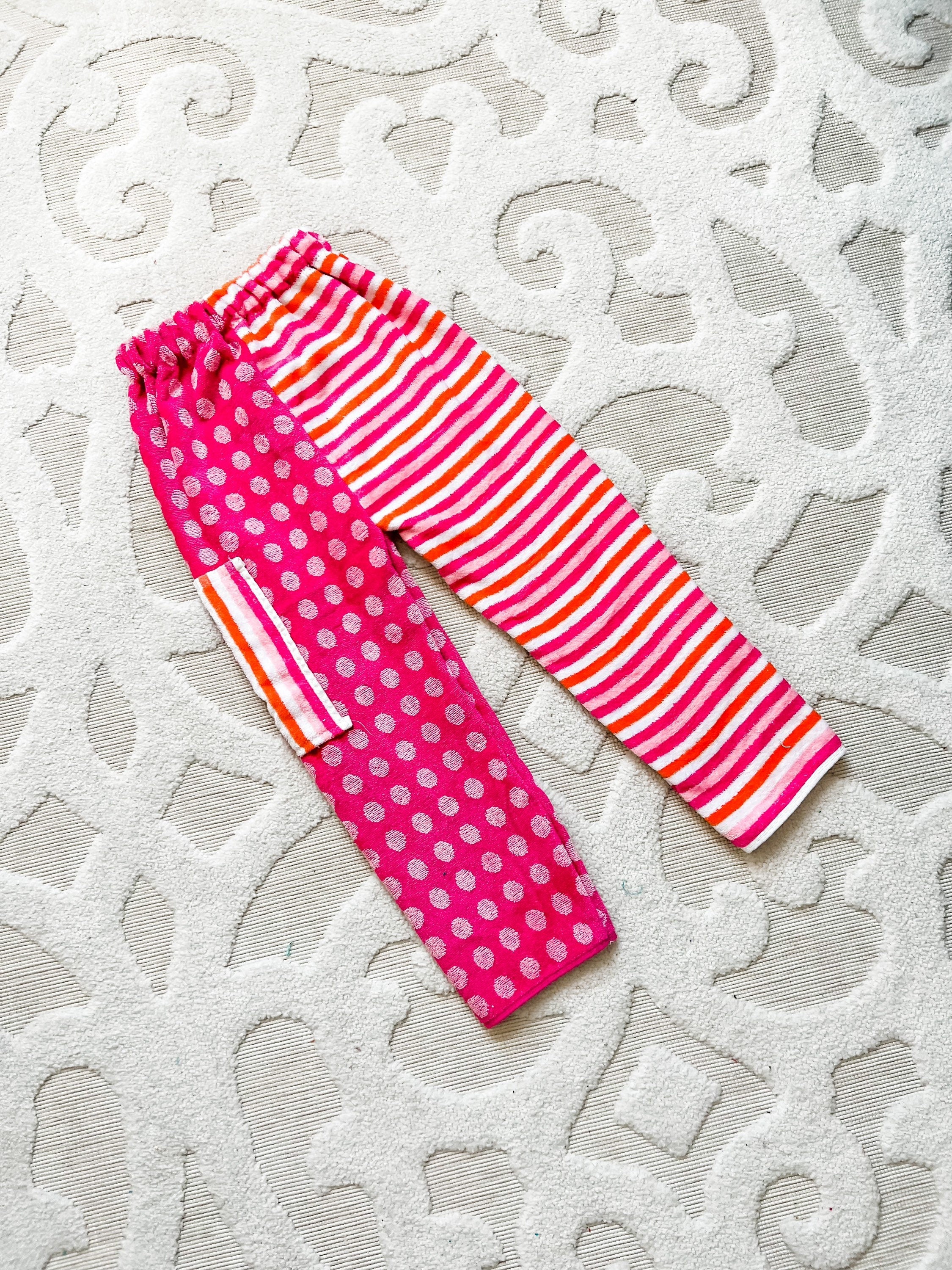 Pink Polka Dot Striped Towel Pants