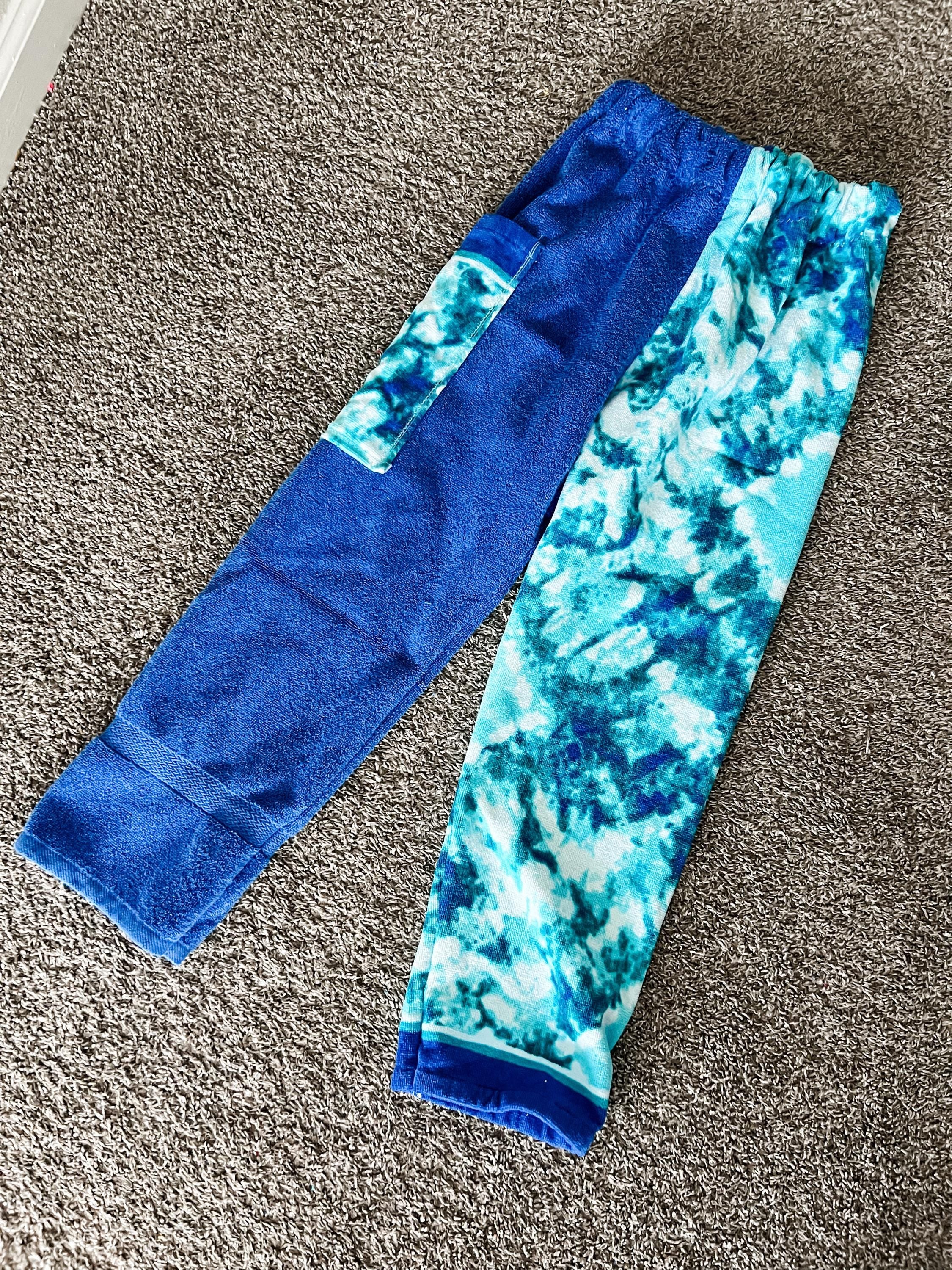 Blue-Teal Tiedye Towel Pants