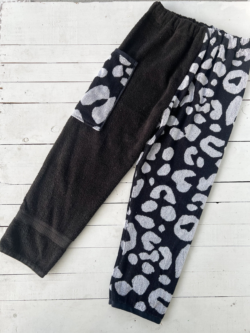 Black Leopard Spot Towel Pants