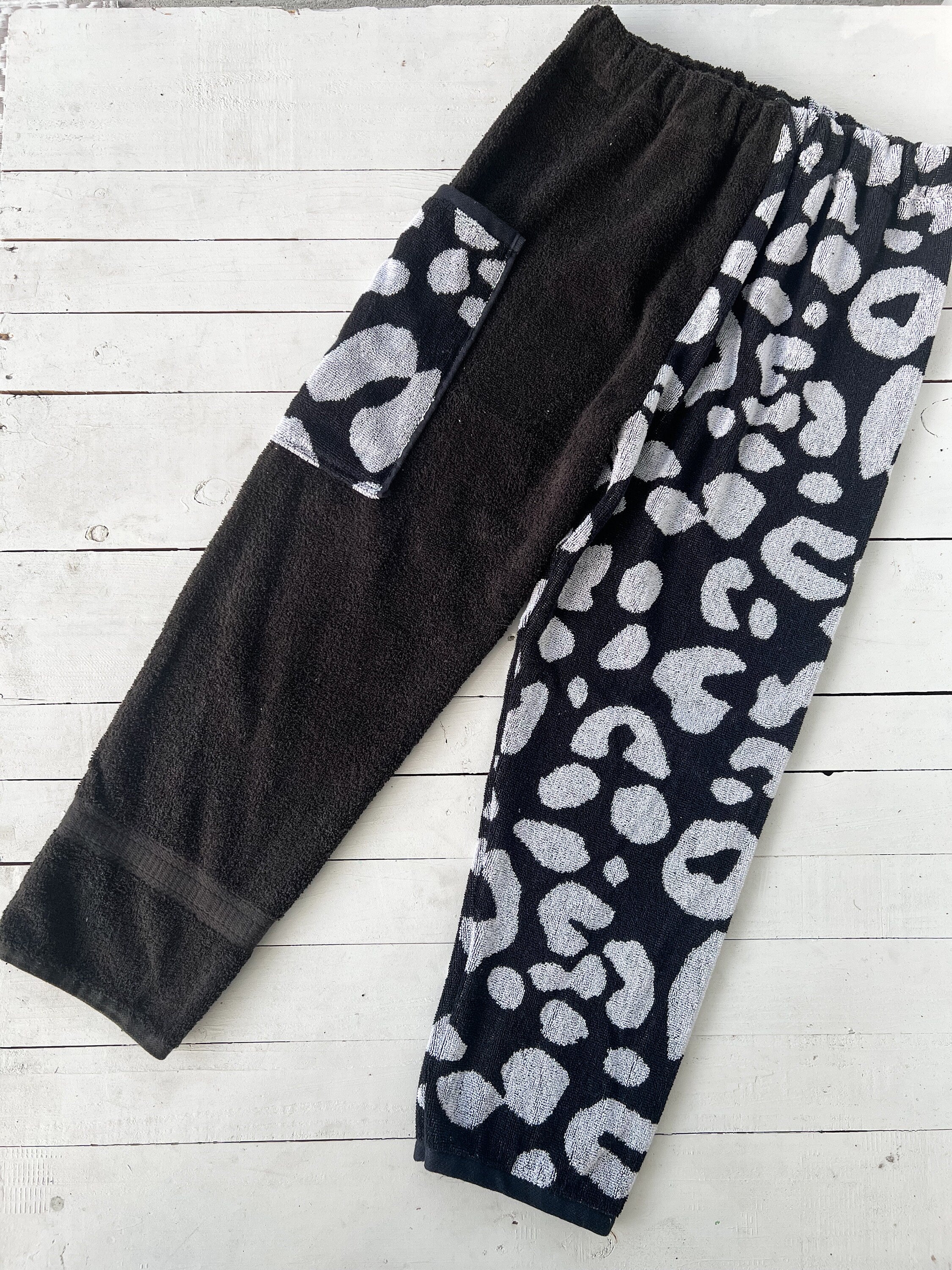 Black Leopard Spot Towel Pants